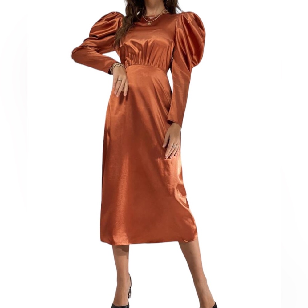 SHEIN Copper Long Sleeve Satin Dress